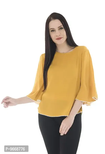 Sei Bello Women Regular Fit Solid Casual Tops (Medium, Yellow)-thumb1