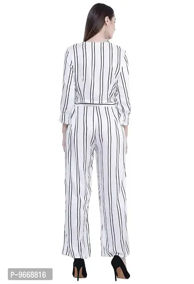 Women's Striped Palazzo and Crop Top Set (X-Small, White)-thumb5