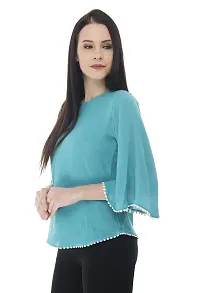 Sei Bello Women Regular Fit Solid Casual Tops (Large, Blue)-thumb1