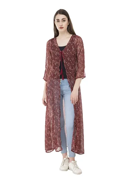 Sei Bello Women's Chiffon Long Shrug/Women's Top (Large, Maroon)