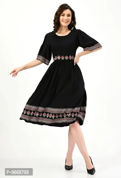 Sei Bello Dresses for Women A-Line Midi Dress Black Casual Knee Length Dress (XX-Large)-thumb0