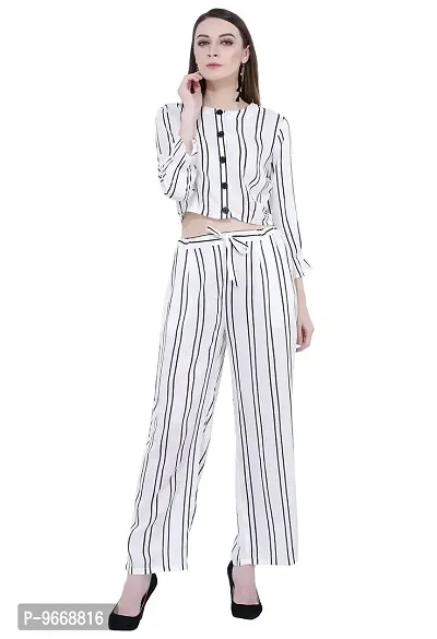 Women's Striped Palazzo and Crop Top Set (X-Small, White)-thumb0