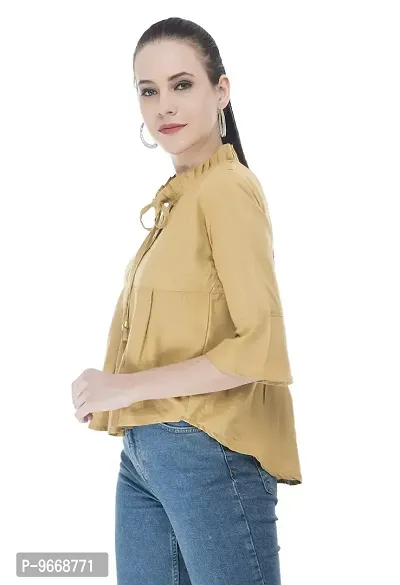 Women Regular Fit Rayon Peplum Tops (Large, Beige)-thumb3