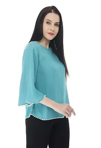 Sei Bello Women Regular Fit Solid Casual Tops (Large, Blue)-thumb2