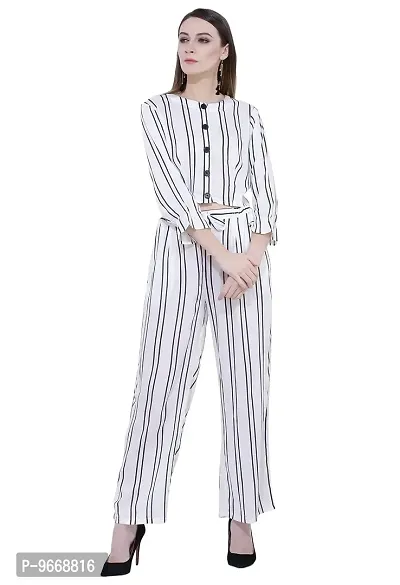 Women's Striped Palazzo and Crop Top Set (X-Small, White)-thumb2