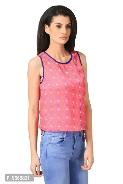 Sei Bello Women Regular Fit Chiffon Tank Tops (Small, Pink)-thumb2