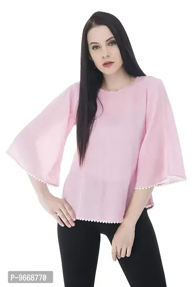Sei Bello Women Regular Fit Solid Casual Tops (Small, Pink)