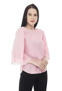 Sei Bello Women Regular Fit Solid Casual Tops (Small, Pink)-thumb2