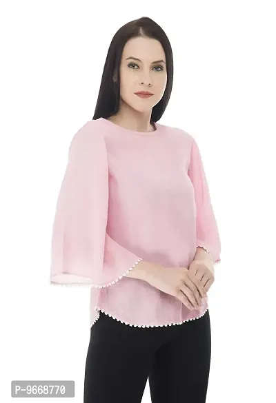 Sei Bello Women Regular Fit Solid Casual Tops (Small, Pink)-thumb3