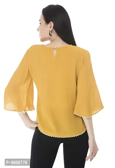 Sei Bello Women Regular Fit Solid Casual Tops (Medium, Yellow)-thumb5