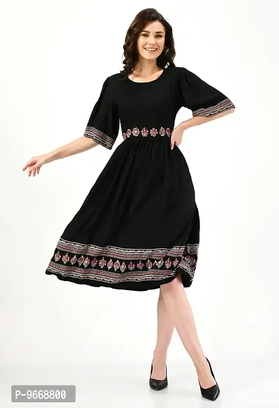 Sei Bello Dresses for Women A-Line Midi Dress Black Casual Knee Length Dress (Large)-thumb0