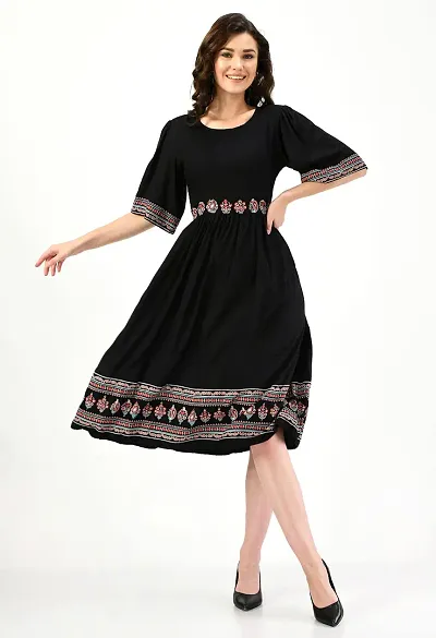 Sei Bello Dresses for Women A-Line Midi Dress Black Casual Knee Length Dress (Large)