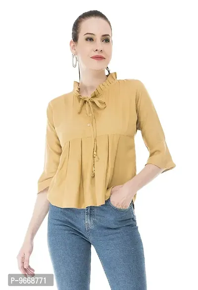 Women Regular Fit Rayon Peplum Tops (Large, Beige)-thumb1