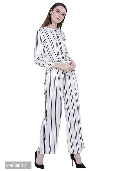 Women's Striped Palazzo and Crop Top Set (X-Small, White)-thumb4