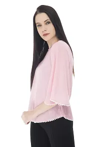 Sei Bello Women Regular Fit Solid Casual Tops (Small, Pink)-thumb1