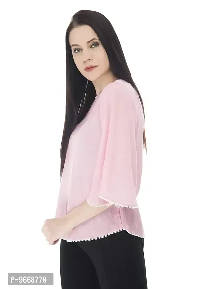 Sei Bello Women Regular Fit Solid Casual Tops (Small, Pink)-thumb2