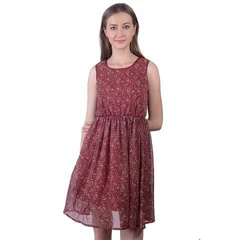 Sei Bello Women Regular Fit Gathered Dresses/Dresses (Medium, Maroon)