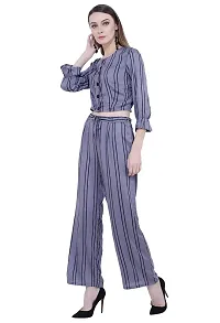 Women's Striped Palazzo and Crop Top Set (X-Large, Grey)-thumb1