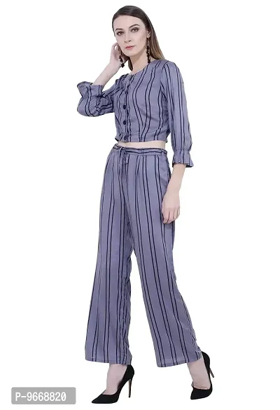 Women's Striped Palazzo and Crop Top Set (X-Large, Grey)-thumb2