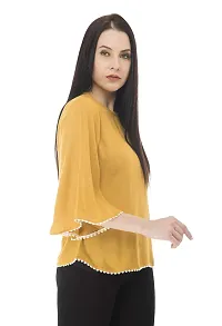 Sei Bello Women Regular Fit Solid Casual Tops (Medium, Yellow)-thumb3