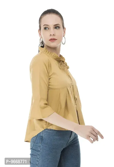 Women Regular Fit Rayon Peplum Tops (Large, Beige)-thumb4