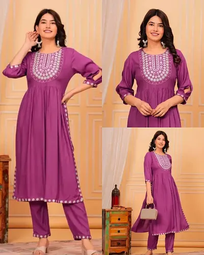 Stylish Cotton Embroidered Kurta Bottom Set