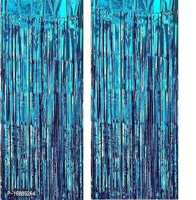 Kalindi Birthday/Retirement/Kitty/Anniversary Party Decoration Item Combo (2 Silver + 2 Sky Blue Curtains)-thumb5