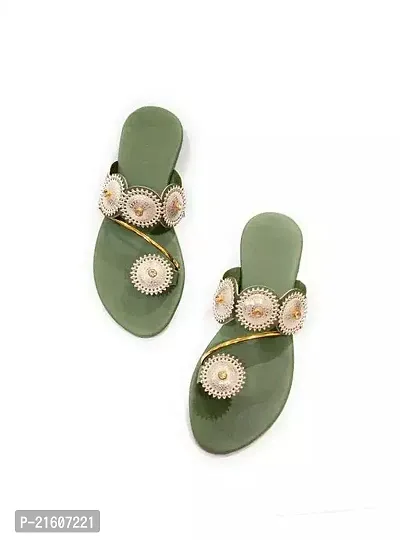 Elegant Green Synthetic Solid Fashion Flats For Women-thumb0