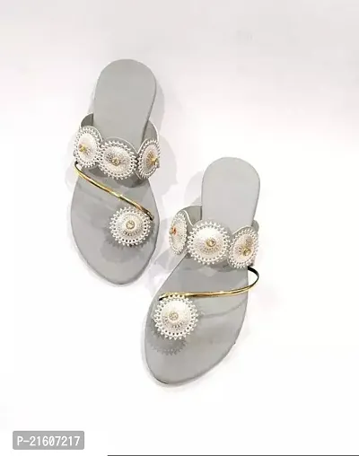 Elegant Grey Synthetic Solid Fashion Flats For Women