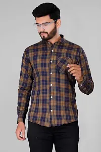 Ananta Enterprise Mens Wear Pure Cotton Checks Printed Blue Color Shirt |Shirt formen,Mens wearshirt,Printed Shirt,Shirt,Shirt for Daily (L, Brown)-thumb2