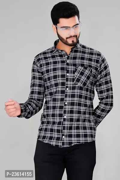 Ananta Enterprise Mens Wear Pure Cotton Checks Printed Blue Color Shirt |Shirt formen,Mens wearshirt,Printed Shirt,Shirt,Shirt for Daily (S, Black)-thumb2