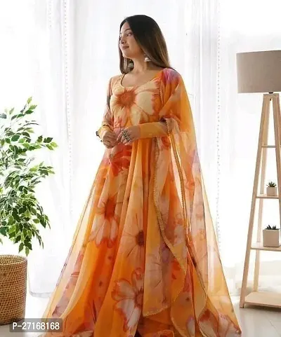Women Georgette Floral Printed Gown With Dupatta