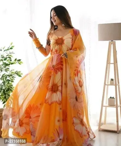 Women Georgette Floral Printed Gown With Dupatta-thumb3