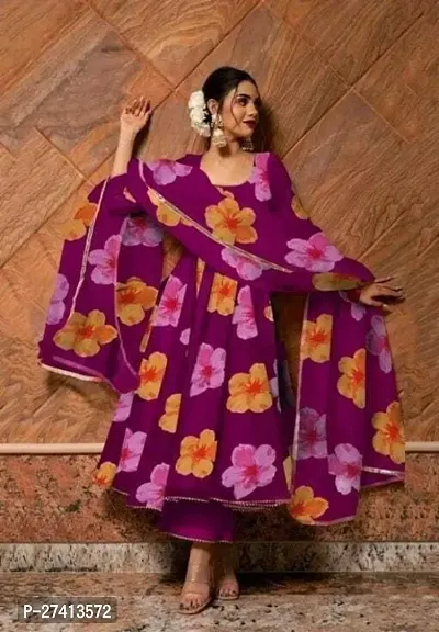 Stylish Printed Georgette Gown With Dupattas For Women