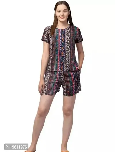 Elegant Multicoloured Crepe Embellished Top And Shorts Set For Women-thumb0