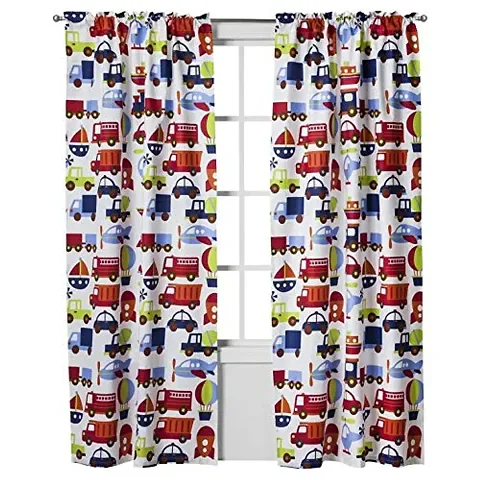 VJ 3D Kid Car Digital Printed Polyester Fabric Curtains for Bed Room, Living Room Kids Room Color Grey Window/Door/Long Door (D.N.140)