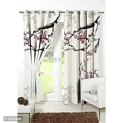 VJ 3D Floral Digital Printed Polyester Fabric Curtains for Bed Room, Living Room Kids Room Color White Window/Door/Long Door (D.N.170) (1, 4 x 9 Feet ( Size : 48 x 108 Inch) Long Door)