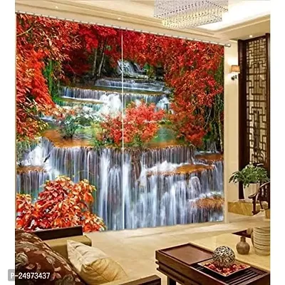 VJ 3D Waterfall Digital Printed Polyester Fabric Curtains for Bed Room, Living Room Kids Room Color Red Window/Door/Long Door (D.N.332) (1, 4 x 9 Feet (Size : 48 x 108 Inch) Long Door)