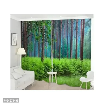 VJ 3D Forest Digital Printed Polyester Fabric Curtains for Bed Room, Living Room Kids Room Color Green Window/Door/Long Door (D.N.123)-thumb0