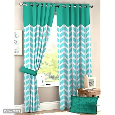 VJ 3D Zig Zag Digital Printed Polyester Fabric Curtains for Bed Room, Living Room Kids Room Window/Door/Long Door (Blue, 4 x 9 Feet)
