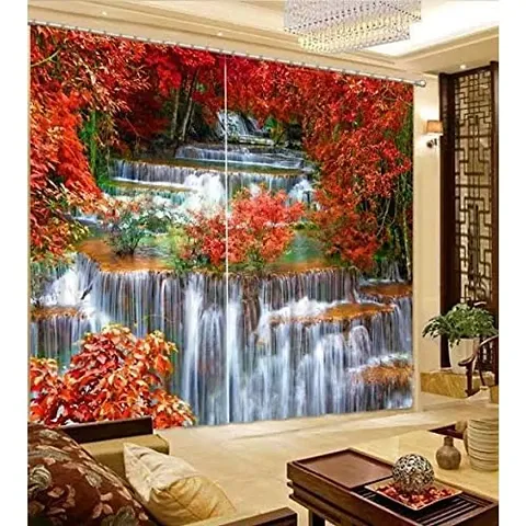 VJ 3D Waterfall Digital Printed Polyester Fabric Curtains for Bed Room, Living Room Kids Room Color Red Window/Door/Long Door (D.N.332)