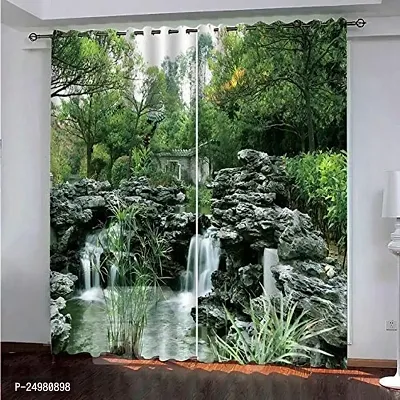 VJ 3D Rock Waterfalls Digital Printed Polyester Fabric Curtains for Bed Room, Living Room Kids Room Color Green Window/Door/Long Door (D.N.32) (1, 4 x 9 Feet ( Size : 48 x 108 Inch) Long Door)