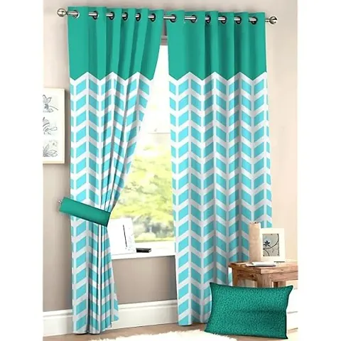 VJ 3D Zig Zag Digital Printed Polyester Fabric Curtains for Bed Room, Living Room Kids Room Color Blue Window/Door/Long Door (D.N.6)