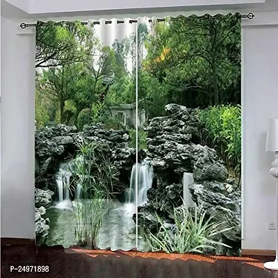 VJ 3D Rock Waterfalls Digital Printed Polyester Fabric Curtains for Bed Room, Living Room Kids Room Color Green Window/Door/Long Door (D.N.32) (1, 4 x 7 Feet (Size : 48 x 84 Inch) Door)