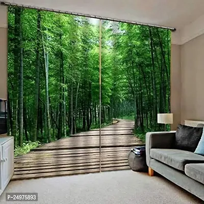 VJ 3D Forest Digital Printed Polyester Fabric Curtains for Bed Room, Living Room Kids Room Window/Door/Long Door (Green, 4 x 5 Feet)-thumb0