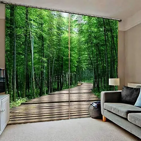 VJ 3D Forest Digital Printed Polyester Fabric Curtains for Bed Room, Living Room Kids Room Color Green Window/Door/Long Door (D.N.125)