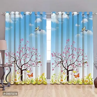 VJ 3D Tree Digital Printed Polyester Fabric Curtains for Bed Room, Living Room Kids Room Color Sky Window/Door/Long Door (D.N.208)