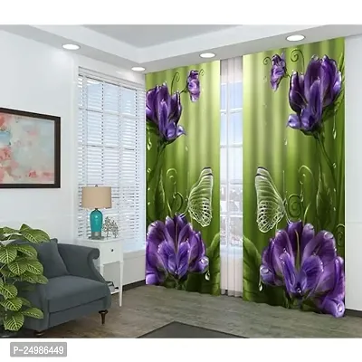 VJ 3D Purple Flowers Digital Printed Polyester Fabric Curtains for Bed Room, Living Room Kids Room Color Green Window/Door/Long Door (D.N.295) (1, 4 x 9 Feet (Size: 48 x 108 Inch) Long Door)