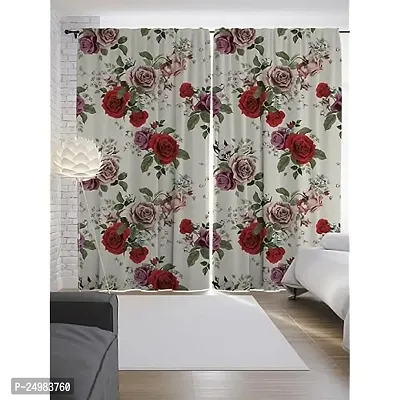 D4C 3D Rose Flowers Digital Printed Polyester Fabric Curtains for Bed Room, Living Room Kids Room Color Red Window/Door/Long Door (D.N.641)