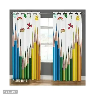 VJ 3D Colour Pencil Digital Printed Polyester Fabric Curtains for Bed Room, Living Room Kids Room Color White Window/Door/Long Door (D.N.221) (1, 4 x 9 Feet ( Size : 48 x 108 Inch) Long Door)